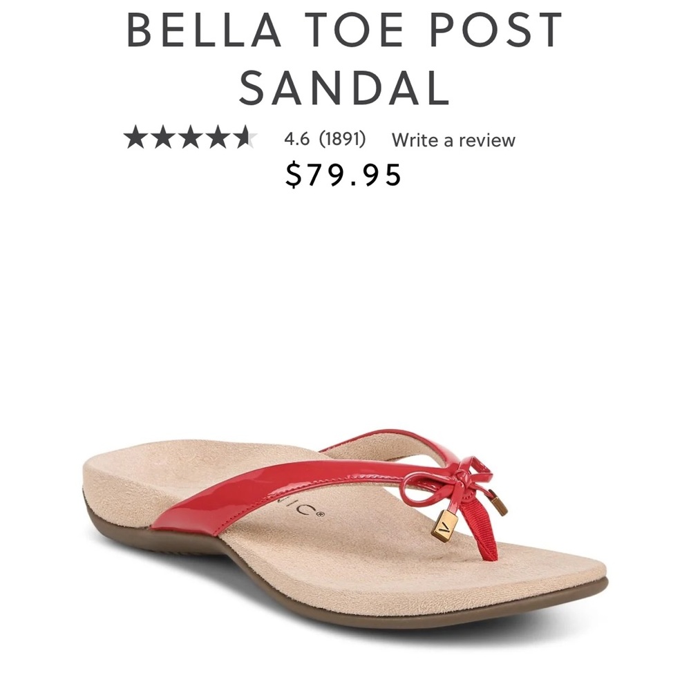 Bella Toe Post Vionic Flip Flop Red Size 10